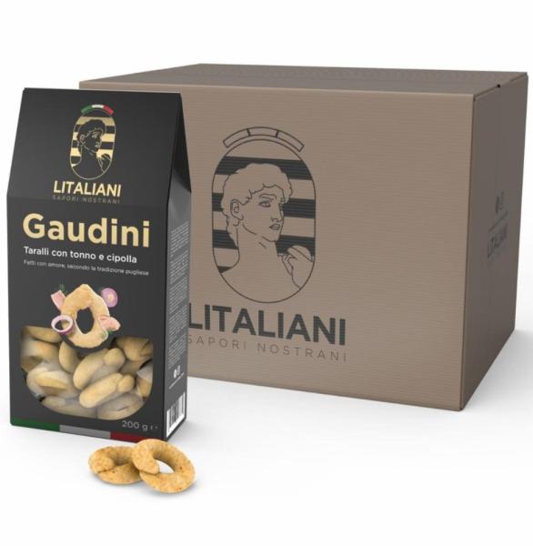 Gaudini 12 Packungen Taralli mit Thunfisch & Zwiebel 2400 g I Inhalt: 12 Packungen a 200 g