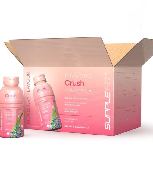 Myvera Crush Collagen+ Nahrungsergänzungsmittel in Einzelflaschen à 285 ml (12er Pack) I Inhalt: 3420 ML