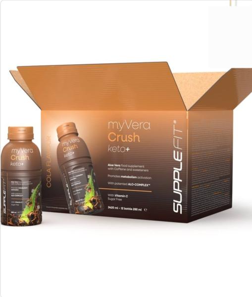 Myvera Crush Keto+ Nahrungsergänzungsmittel mit Koffein und Süssungsmitteln in Einzelflaschen à 285 ml (12er Pack) I Inhalt: 3420 ML